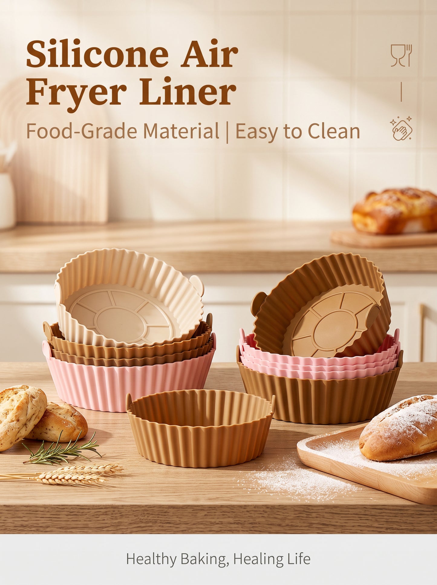 🍟 No More Scrubbing Your Air Fryer! 6-Piece Non-Stick Reusable Silicone Liners Set 🧽✨