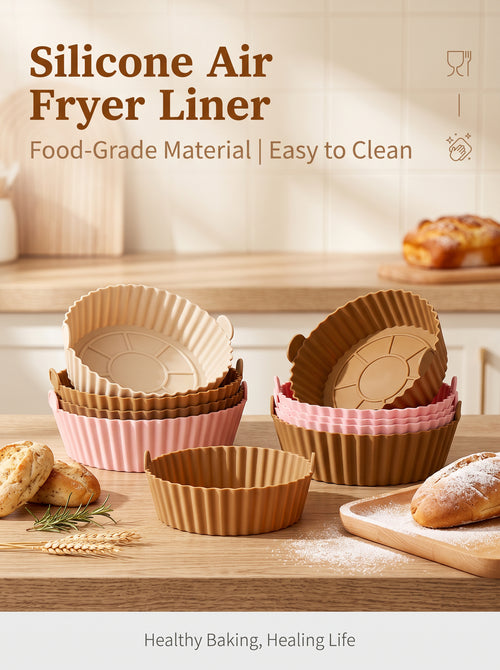 🍟 No More Scrubbing Your Air Fryer! 6-Piece Non-Stick Reusable Silicone Liners Set 🧽✨
