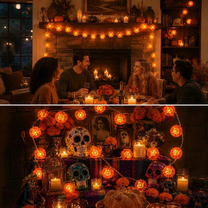 🌼 Illuminate Your Ofrendas with Warmth! Marigold LED Memorial String Lights✨