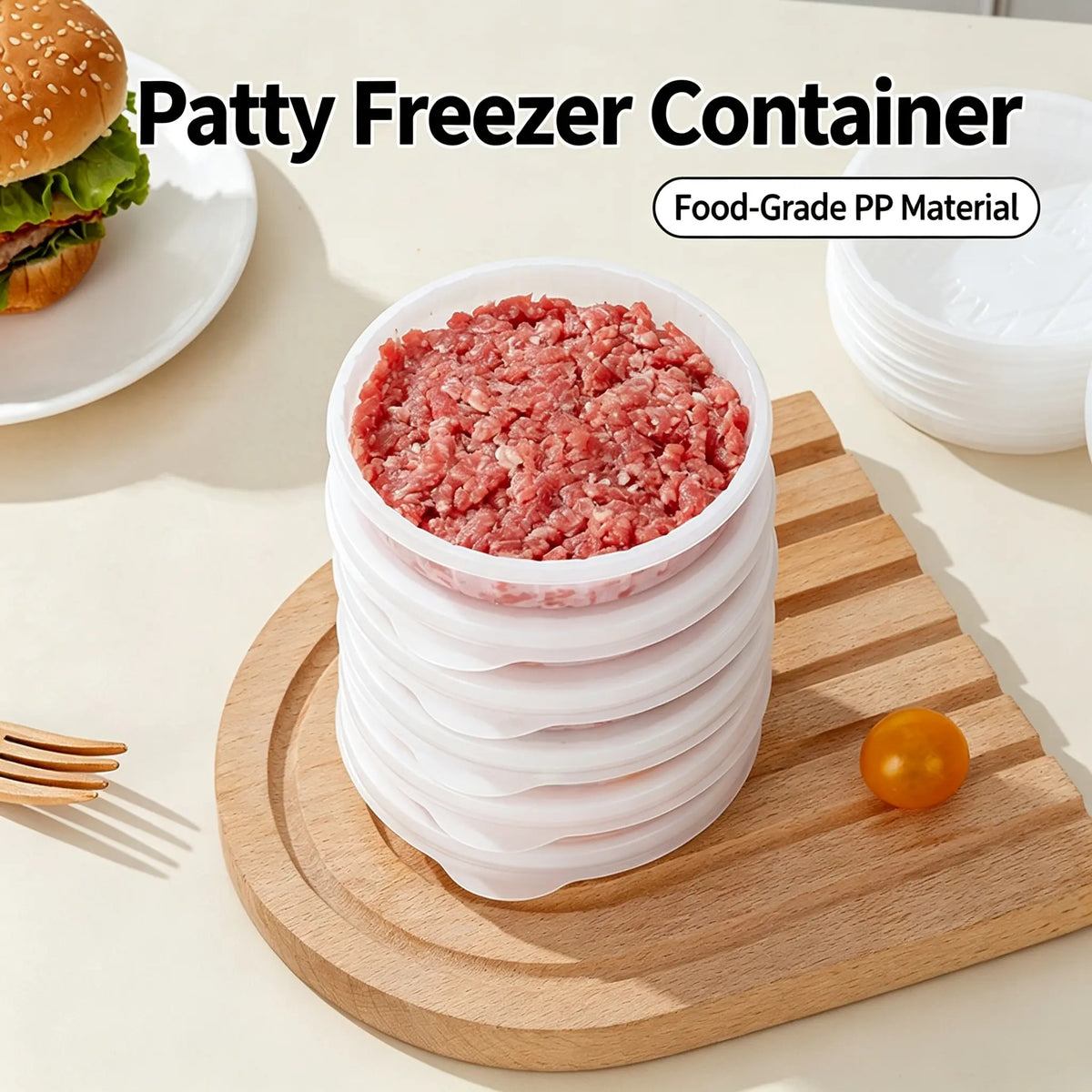 Stackable burger patty freezer containers