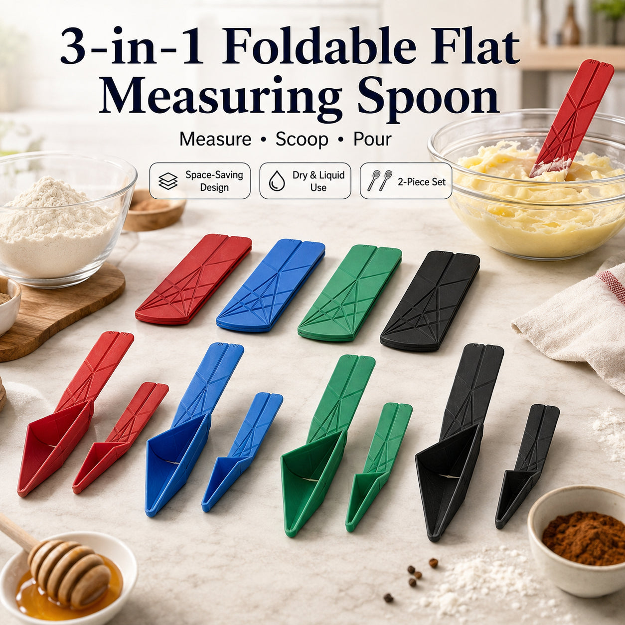 🔥 3-in-1 Space-Saving Foldable Measuring Spoon | Ultimate Kitchen Gadget ✨