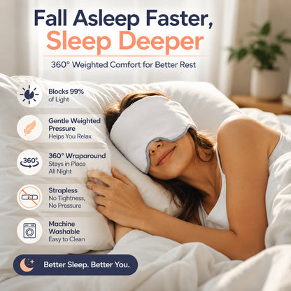😴 360° Weighted Blackout Sleep Mask – No Tight Strap Just Soft Wraparound Comfort
