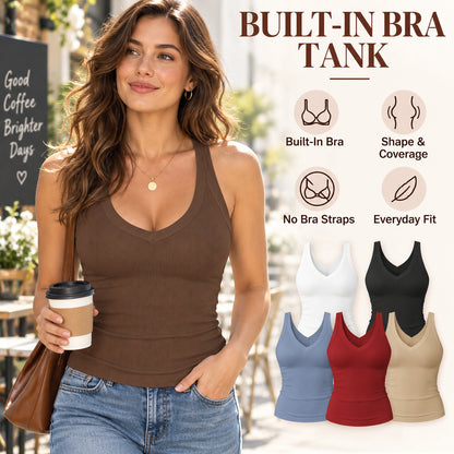 ✨Buy three get one free 👚Built-In Bra Ribbed Tank Top — Supportive, Flattering & No Extra Bra Needed