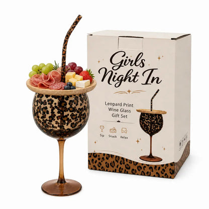 🍷 2-in-1 Wine Glass & Charcuterie Board Set! 🐆 Leopard Print Glass with Bamboo Snack Lid & Straw 🧀