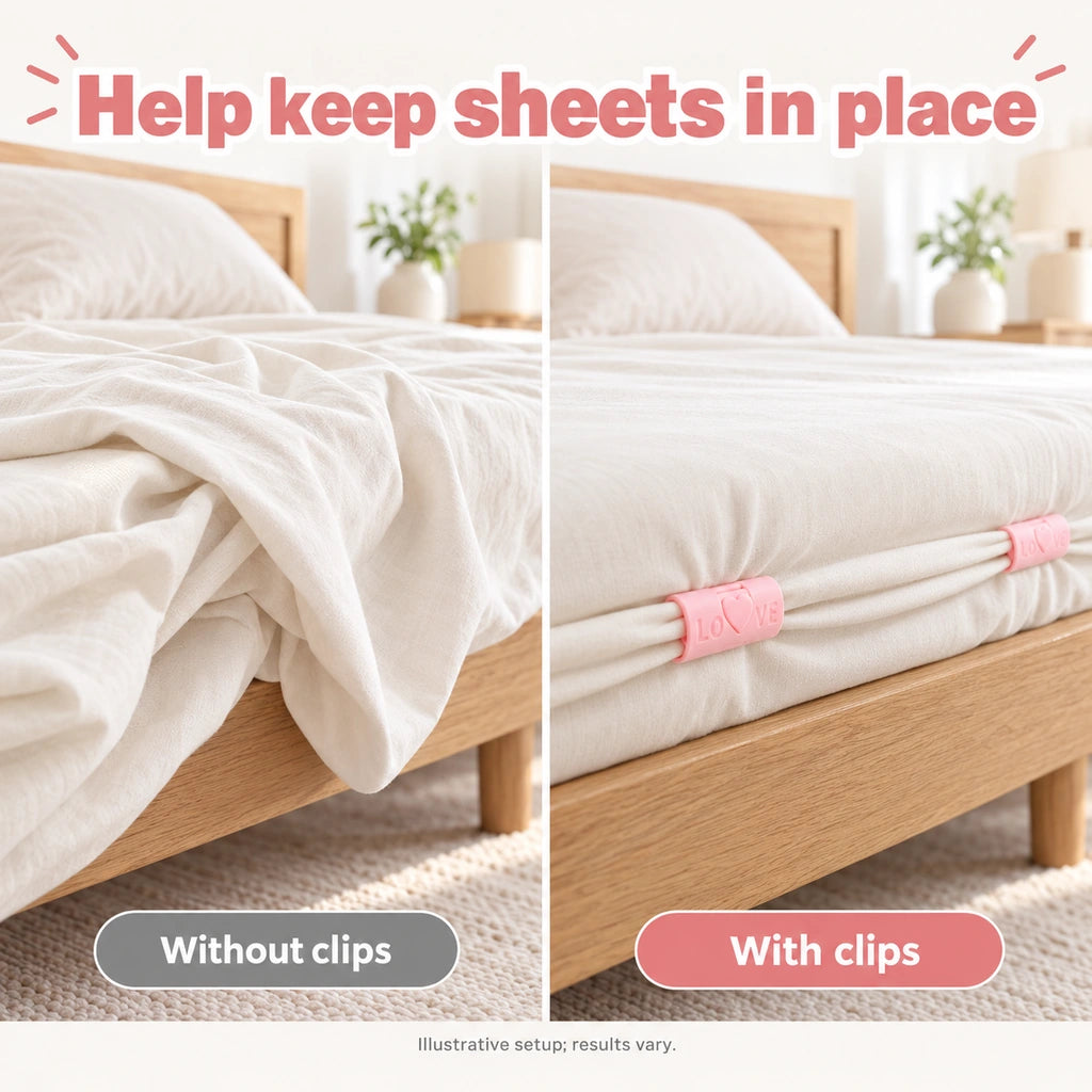 12-Pack Adjustable Bed Sheet Clips — Pin-Free Fasteners, Random Colors