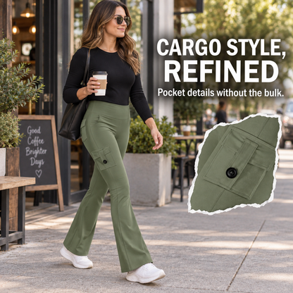 🧘‍♀️ High-Waisted Flare Cargo Yoga Pants – Tummy Control & Leg-Lengthening Fit