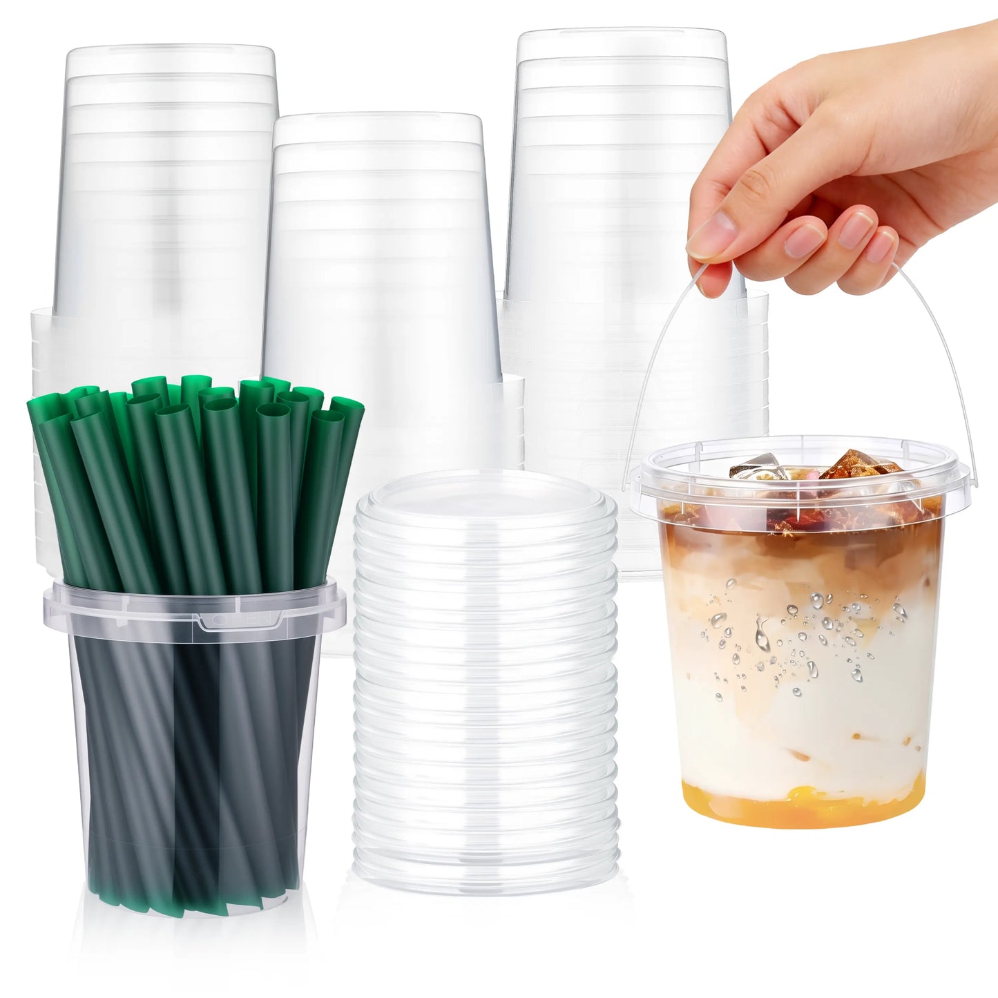 🥤Lidded straw drink container, leak-proof PP material