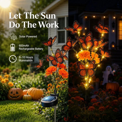 🌼 Beautiful by Day, Glowing by Night — Solar Marigold Butterfly Memorial Garden Lights 🦋