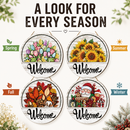 🌟 16-in-1 Interchangeable Seasonal Welcome Sign for Front Door 🚪 Porch Decor & Holiday Home Decorations 🌿