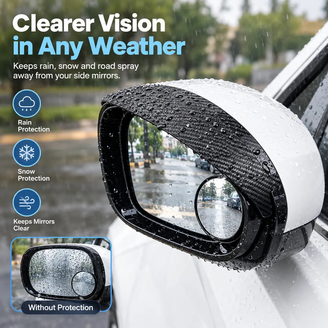Rain visor protecting side mirror from water and snow