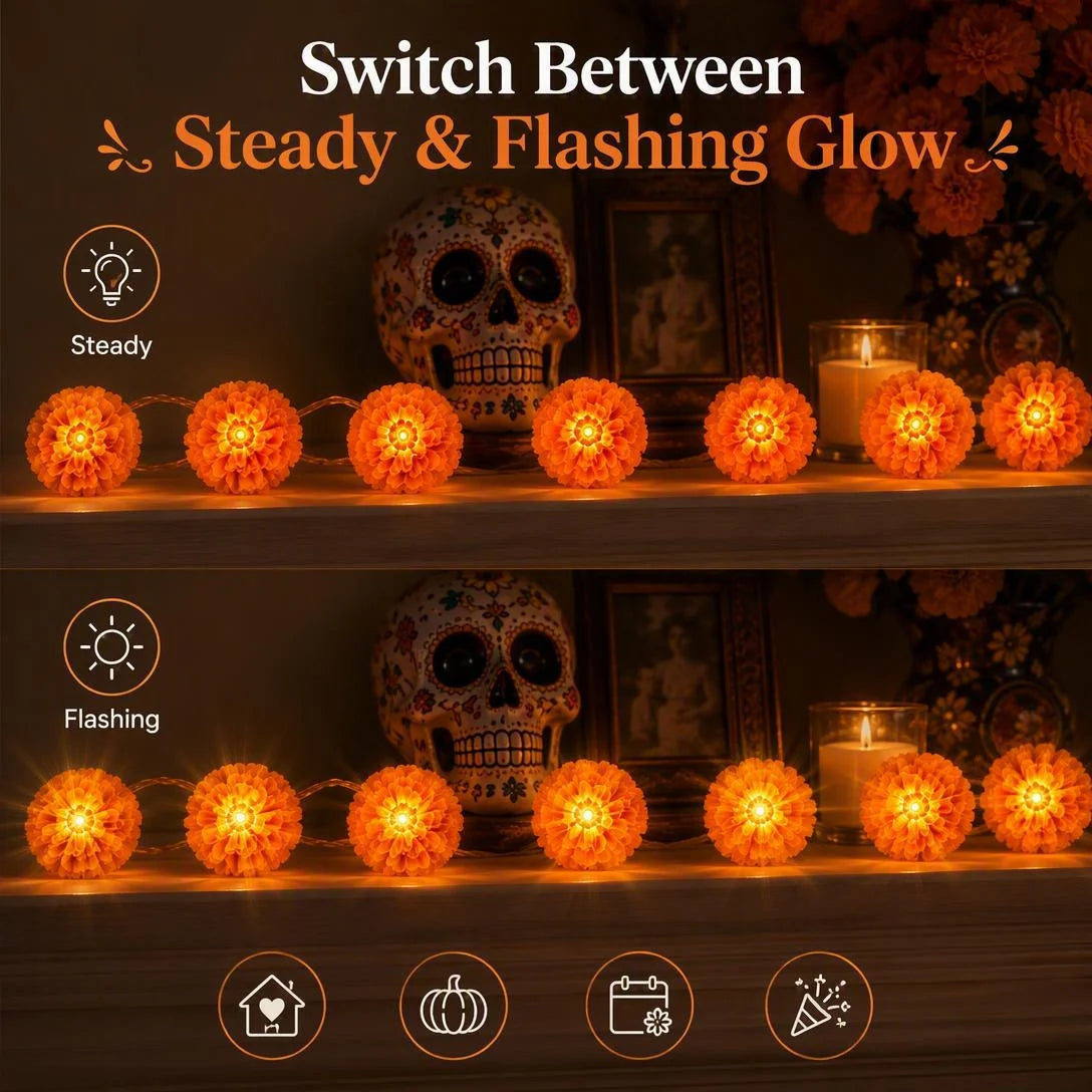 🌼 Illuminate Your Ofrendas with Warmth! Marigold LED Memorial String Lights✨