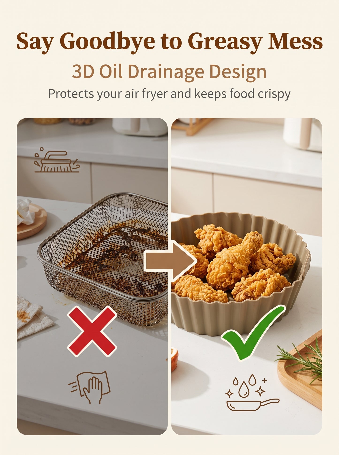 🍟 No More Scrubbing Your Air Fryer! 6-Piece Non-Stick Reusable Silicone Liners Set 🧽✨