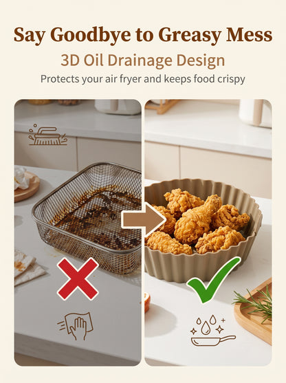 🍟 No More Scrubbing Your Air Fryer! 6-Piece Non-Stick Reusable Silicone Liners Set 🧽✨