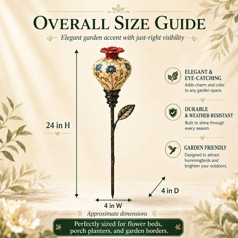 Vintage Ceramic Hummingbird Feeder Garden Stake (Set of 3) 🌺🐦✨ Best Seller