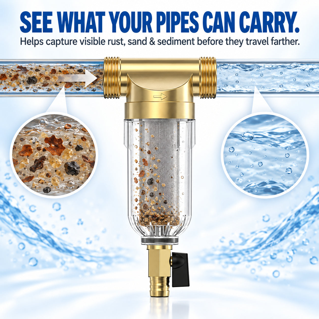 🚰 Reusable Spin-Down Sediment Water Filter – Fits 1/2", 3/4" & 1" Pipes 💧