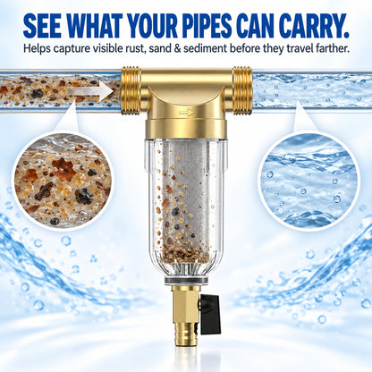 🚰 Reusable Spin-Down Sediment Water Filter – Fits 1/2", 3/4" & 1" Pipes 💧