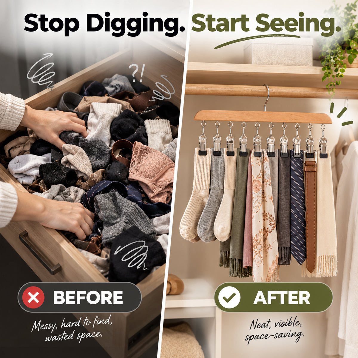 🌿 10-Clip Wooden Hanger – Organize More, Save Closet Space