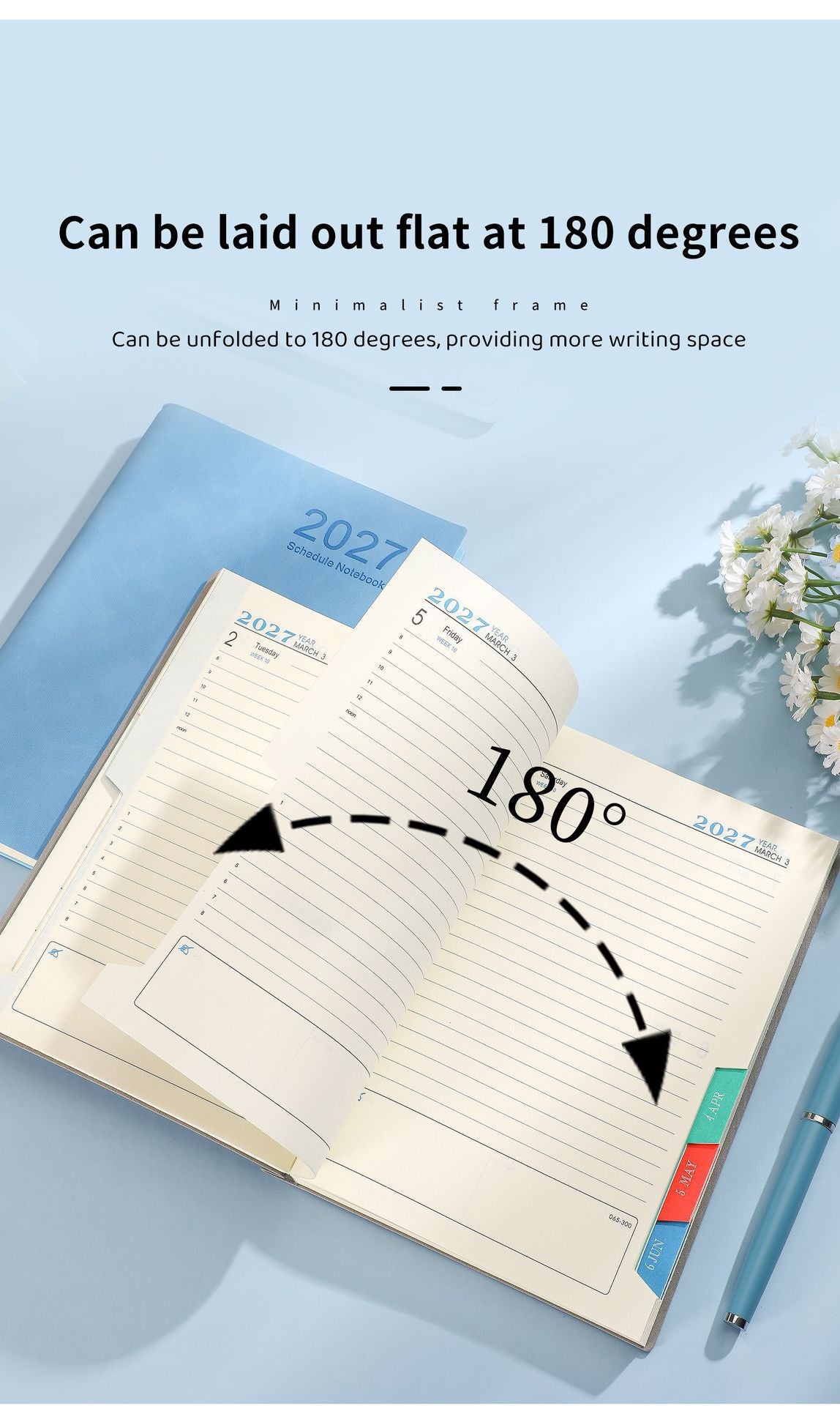 📅 2027 Deluxe Daily Planner with Pen – Waterproof Cover & Color-Coded Index 🖊️