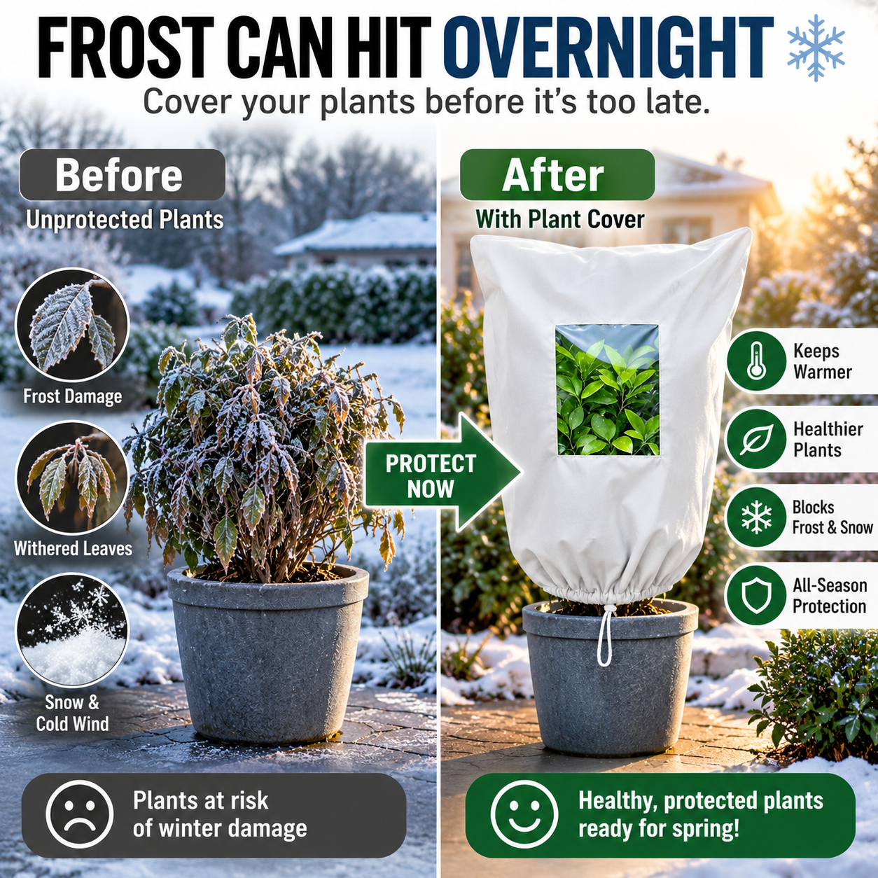 🌿 Plant Frost Protection Cover – Breathable Reusable Winter Cover with Clear Viewing Window