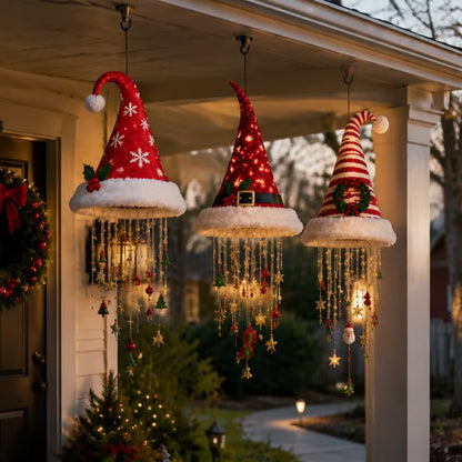 🎅 Magical Lighted Santa Hat Hanging Chandelier 🎄 | Indoor & Outdoor Warm LED Christmas Decor Gift ✨
