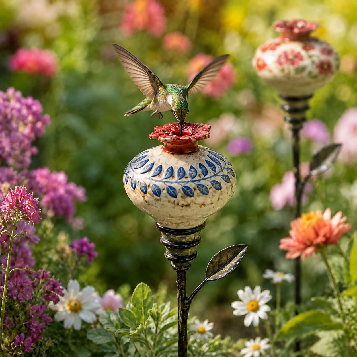 Vintage Ceramic Hummingbird Feeder Garden Stake (Set of 3) 🌺🐦✨ Best Seller