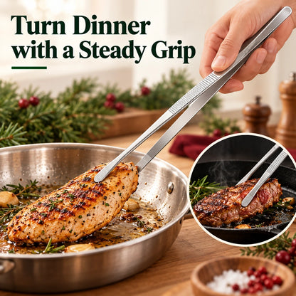 🍳4-Piece Stainless Steel Kitchen Tweezer Set – 10″ & 12″ Cooking and Plating Tongs