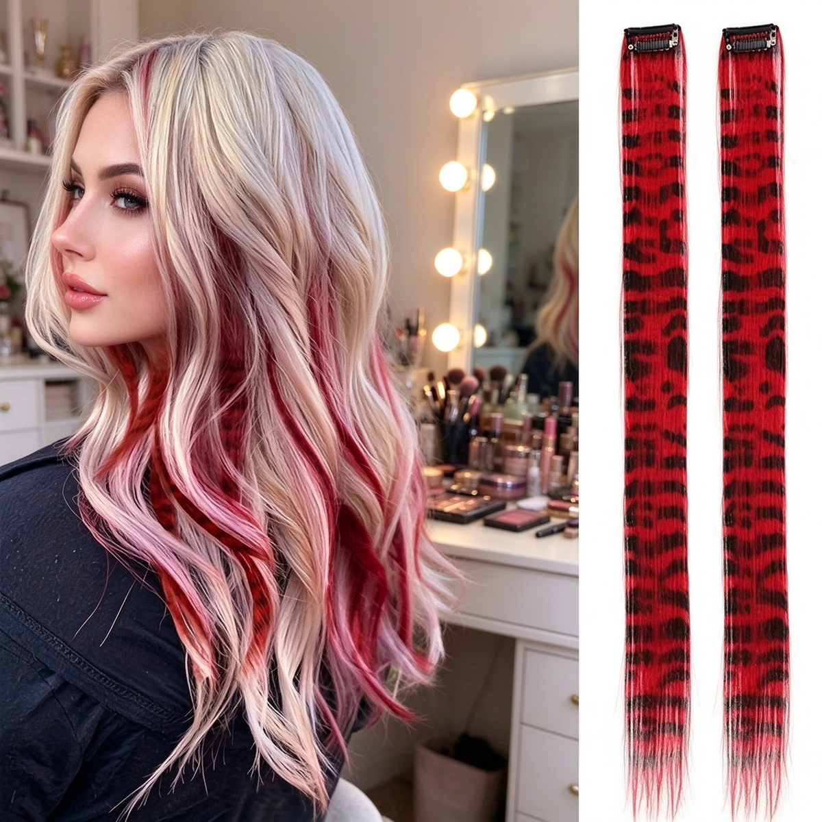 🎨Colored clip-on highlights hair extensions（2Pcs）