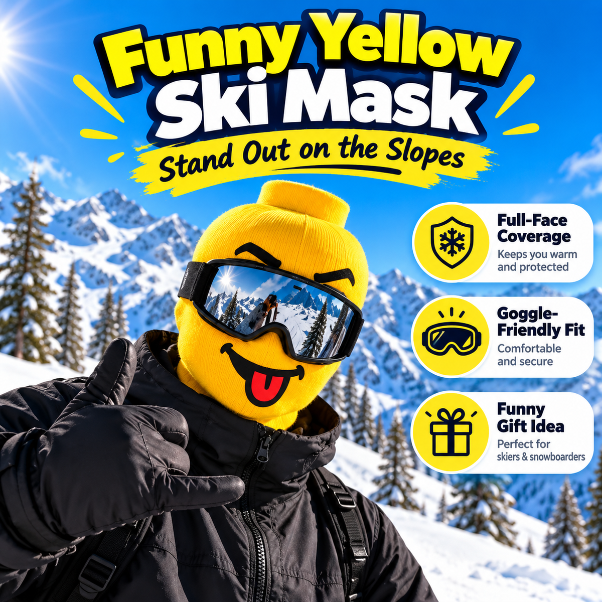 😂Funny Yellow Toy Figurine Head Ski Mask Balaclava