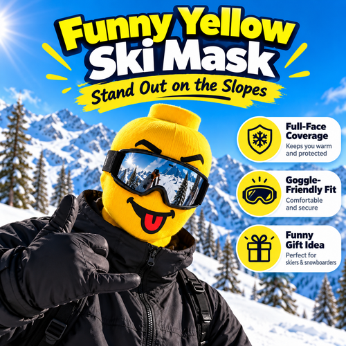 😂Funny Yellow Toy Figurine Head Ski Mask Balaclava