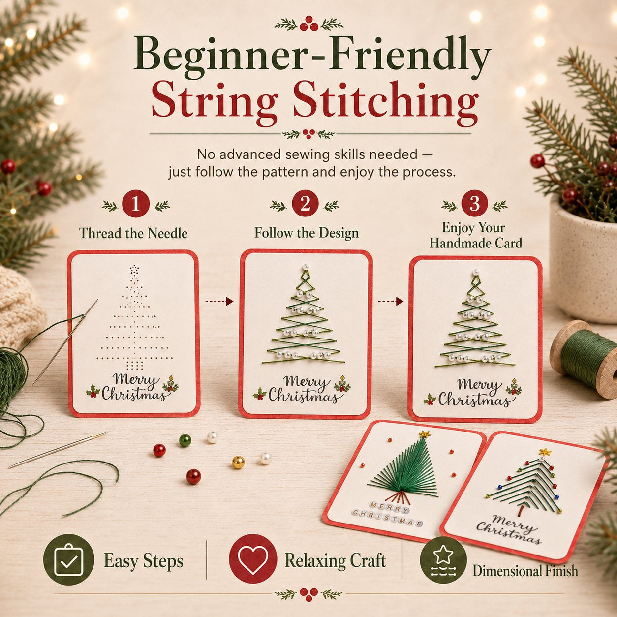 DIY Christmas Thread Art Card Kit – Stitch Magical Holiday Cards