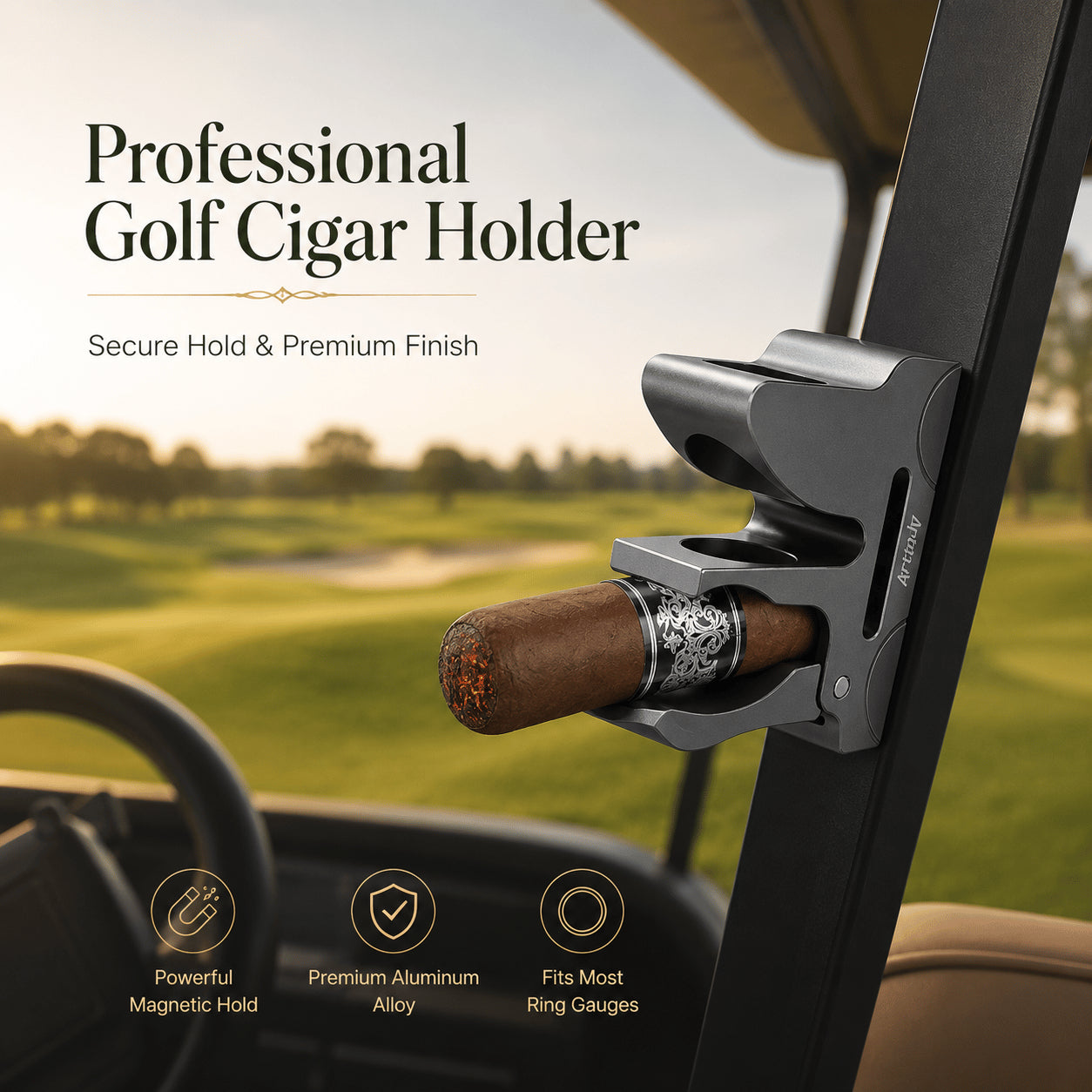 ⛳️ Premium Magnetic Cigar Clip for Golf Carts | Ultra-Strong Magnet & Silicone Grip 💨