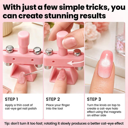 💅[Viral Nail Art Essential] Rotating Cat Eye Gel Nail Magnet Tool with Dual Height Finger Rests – Effortless 3D Aura Nails!