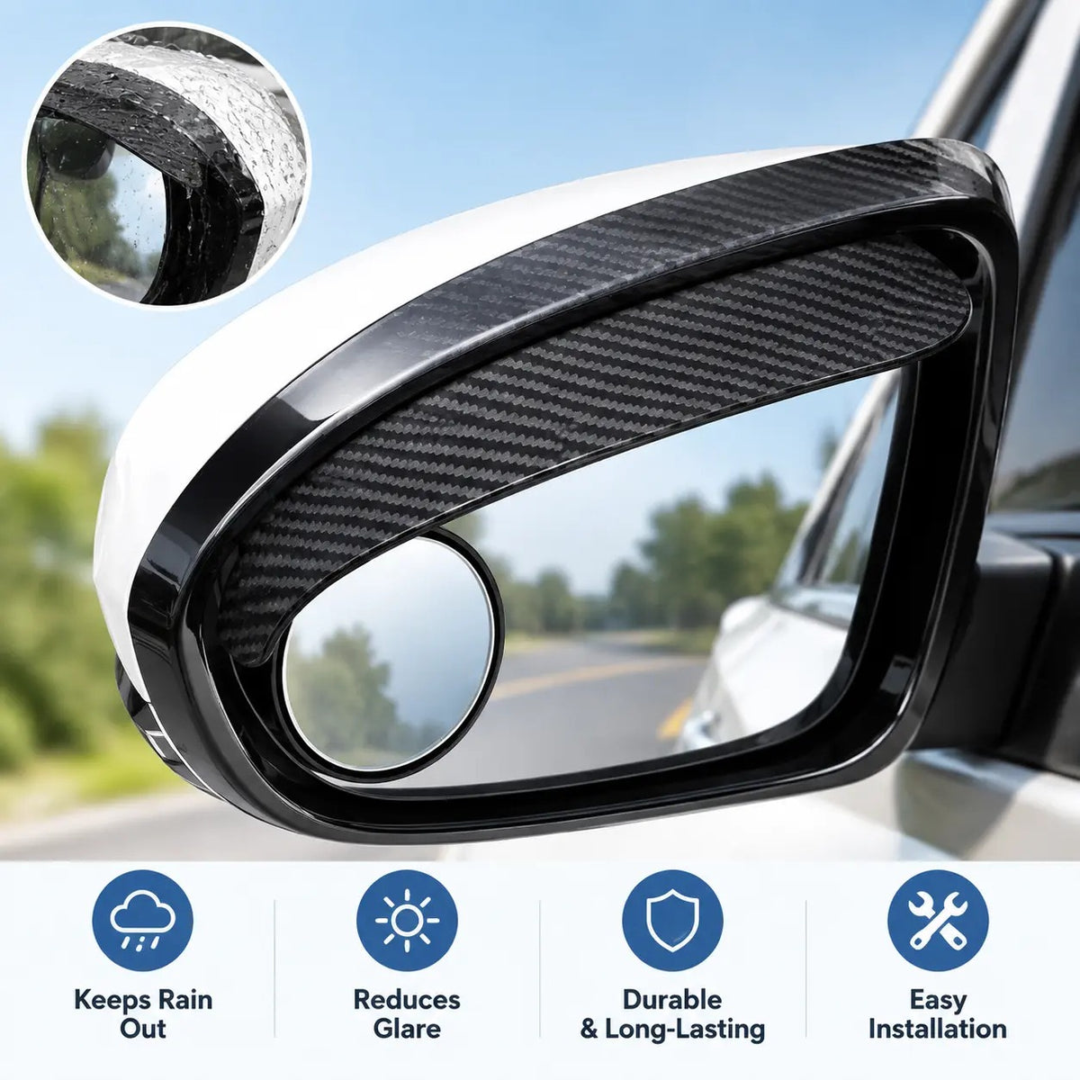 🚗 2-in-1 Side Mirror Rain Visor & Blind Spot Mirror – Clearer View in Any Weather