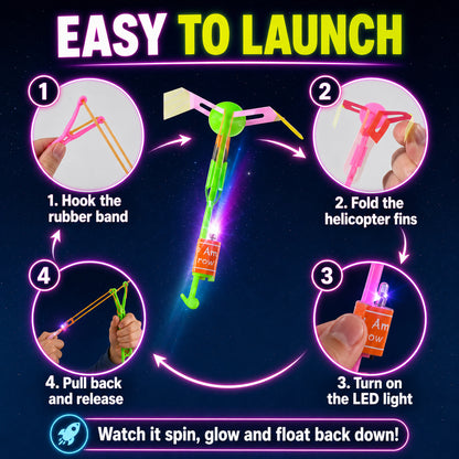 🌟 Light Up LED Flying Helicopter Set 🚀 | Glow Slingshot Rockets for Kids & Party Fun 🌙