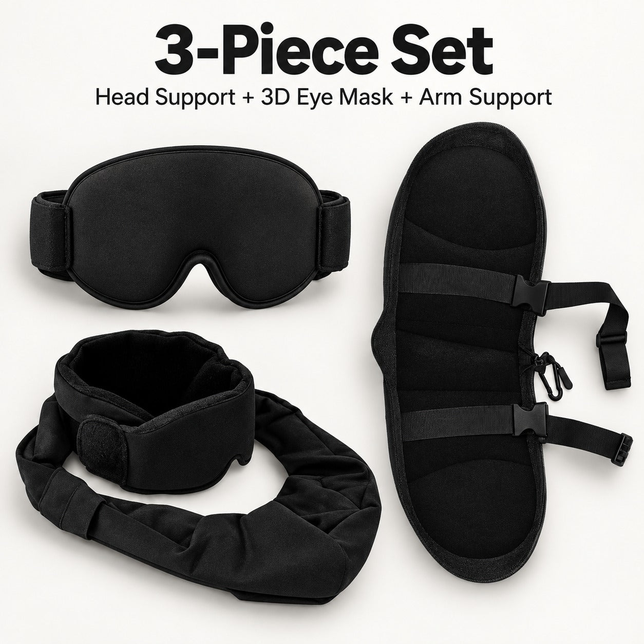 3-Piece Set — Headrest + 3D Eye Mask + Hand Rest