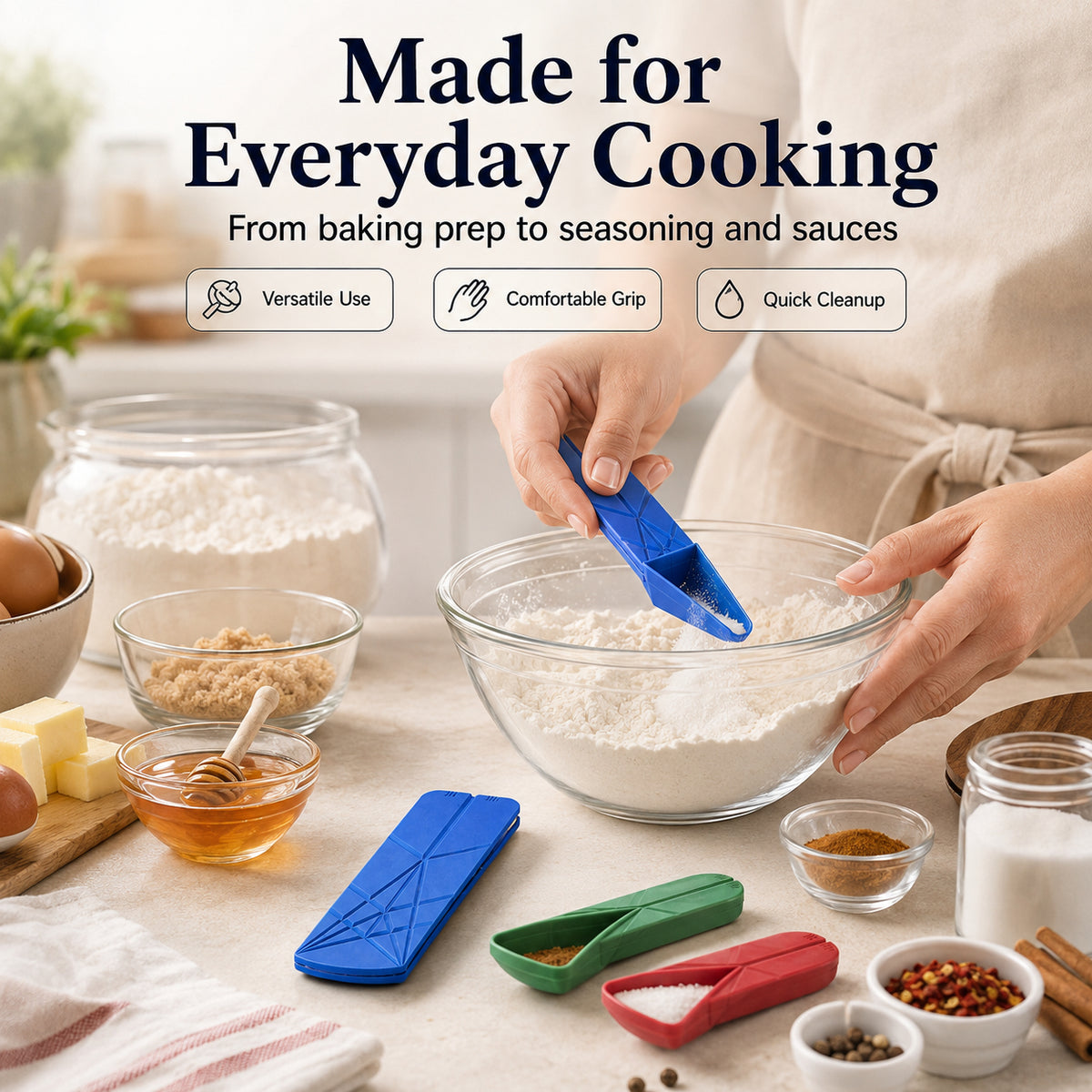🔥 3-in-1 Space-Saving Foldable Measuring Spoon | Ultimate Kitchen Gadget ✨