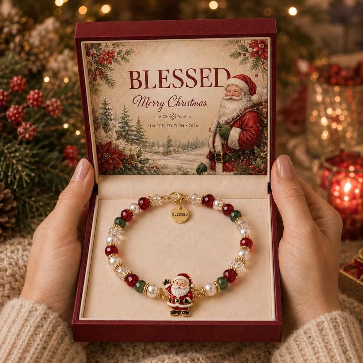 🌟 Festive Santa Claus Beaded Bracelet Gift Box 🎄 — Spread Joy & Blessings This Season! 💖