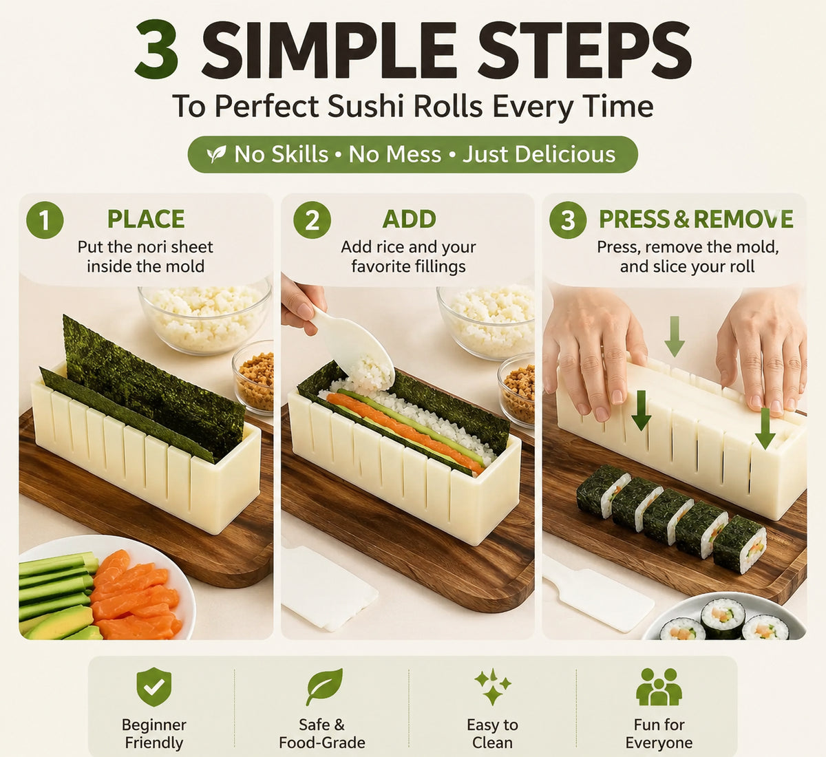 🍣 Easy Sushi Maker Mold – Perfect Homemade Rolls, No Rolling Skills Needed! 🙌
