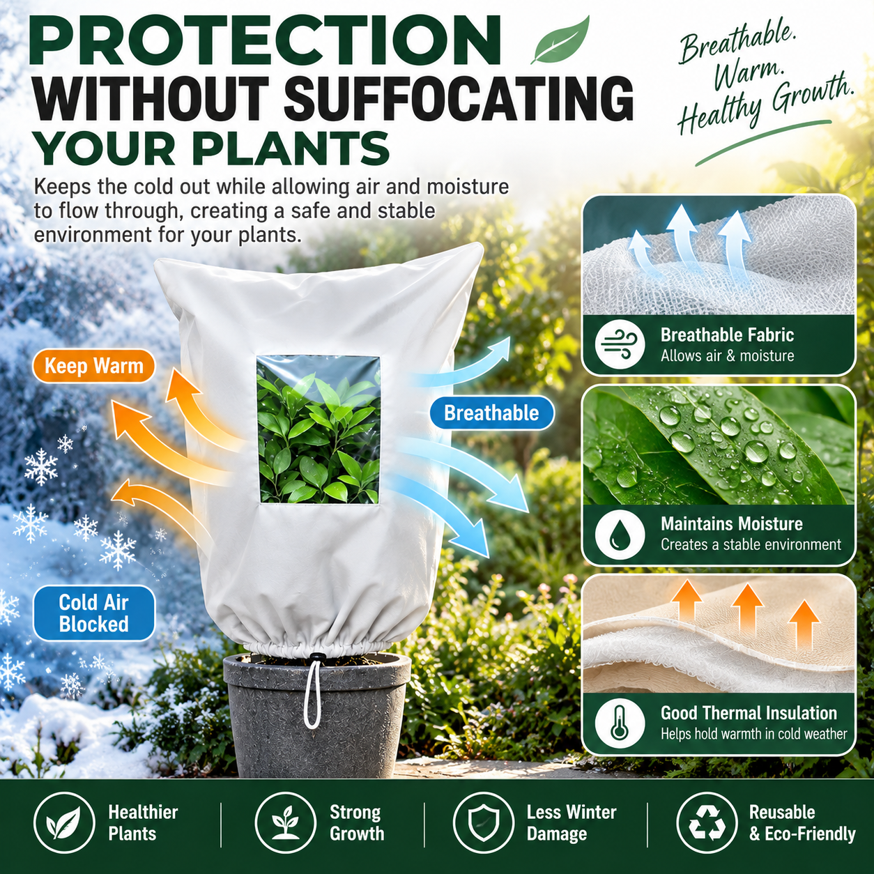 🌿 Plant Frost Protection Cover – Breathable Reusable Winter Cover with Clear Viewing Window