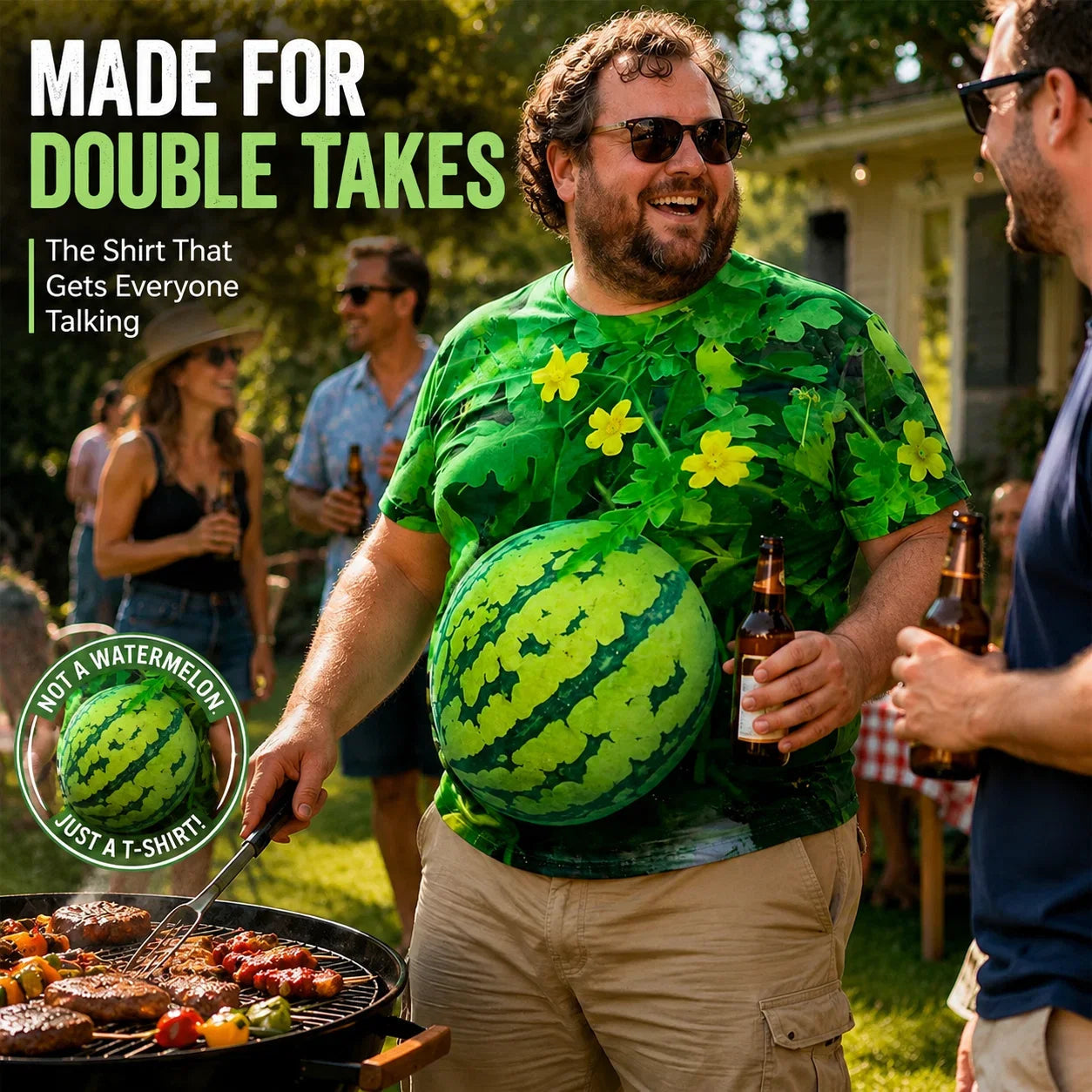 🍉Fun 3D Printed Watermelon Belly T-Shirt – Novel Summer Pattern T-Shirt