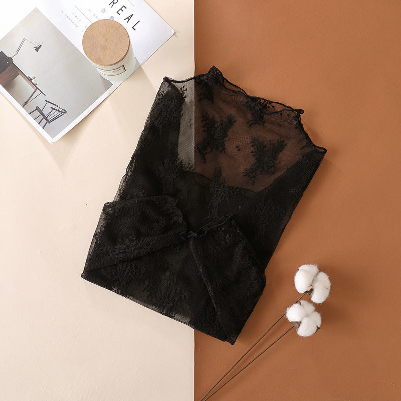 🌸Women's Floral Lace Mesh Tops – Elegant Sheer Mock Neck Layering Shirts 💖
