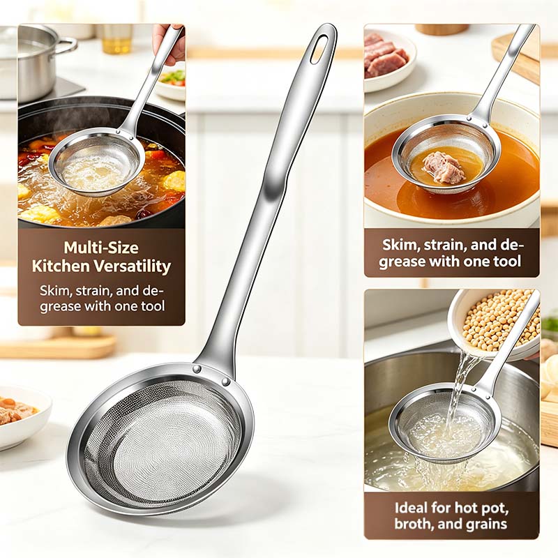 🍲304 Stainless Steel Fine Mesh Skimmer Spoons – Cleaner Broth & Easier Straining ✨