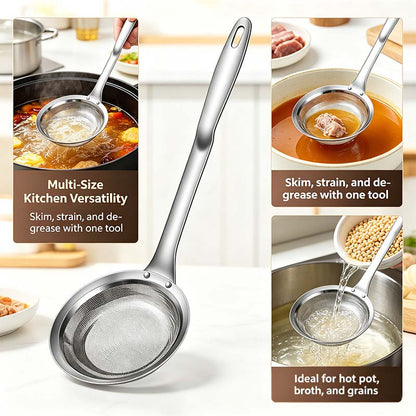 🍲304 Stainless Steel Fine Mesh Skimmer Spoons – Cleaner Broth & Easier Straining ✨