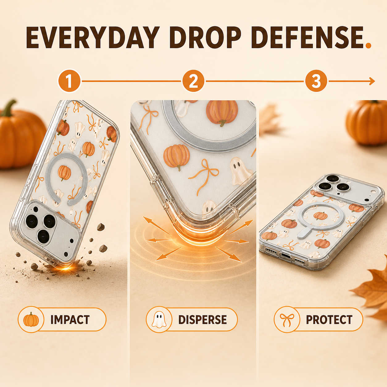 Ghost Pumpkin Orange Bow Watercolor Phone Case,Soft Fall Halloween Pattern