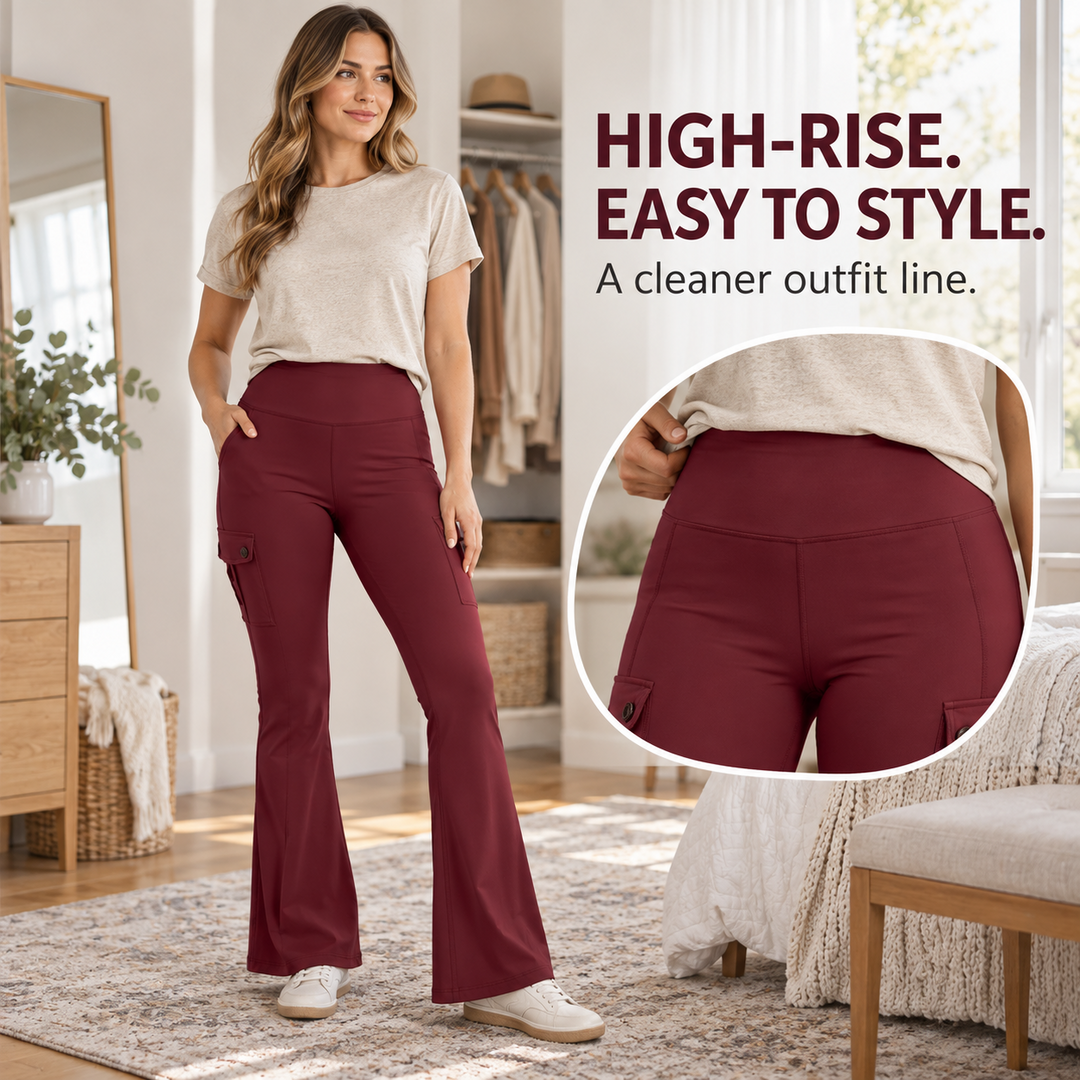 🧘‍♀️ High-Waisted Flare Cargo Yoga Pants – Tummy Control & Leg-Lengthening Fit