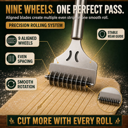 Buy 1 Get 1 Free🍝 Perfect Homemade Noodles in One Smooth Roll! 9-Wheel Stainless Steel Noodle & Dough Cutter ✨