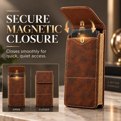 📱 Men’s Belt Phone Pouch – Magnetic Closure with Card Slot & Metal Clip