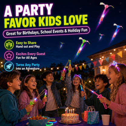🌟 Light Up LED Flying Helicopter Set 🚀 | Glow Slingshot Rockets for Kids & Party Fun 🌙