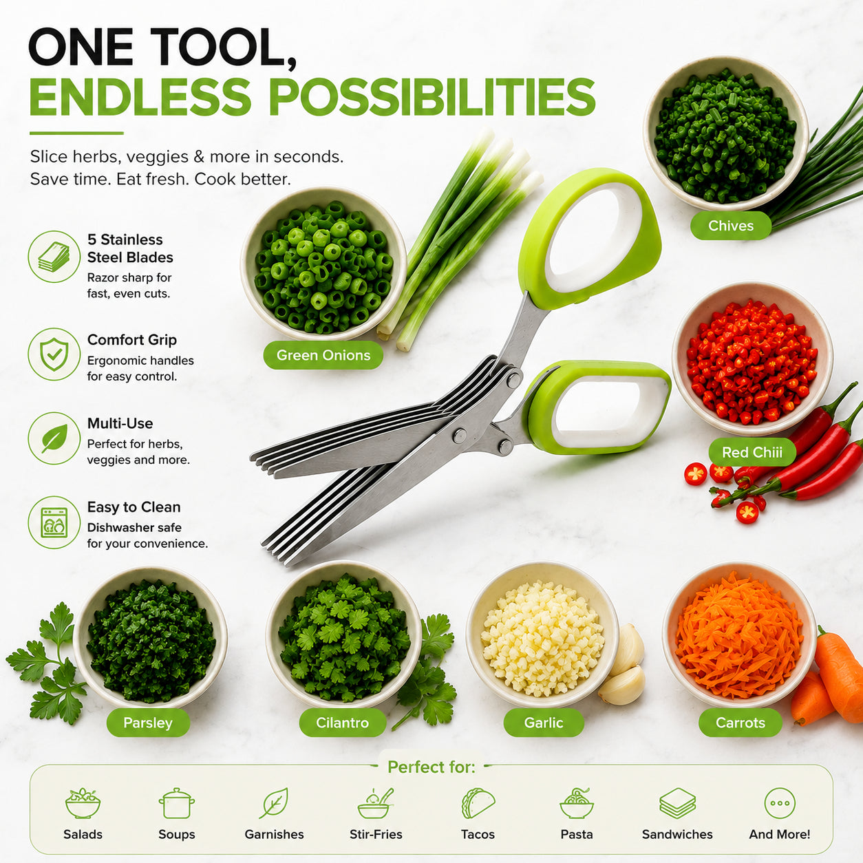 ✂️ 5-Blade Stainless Steel Herb Scissors – Fast Herb Chopper🌿