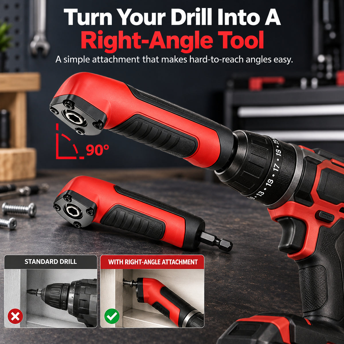 🔧 Reach Every Tight Corner — 90° Magnetic Right Angle Drill Adapter